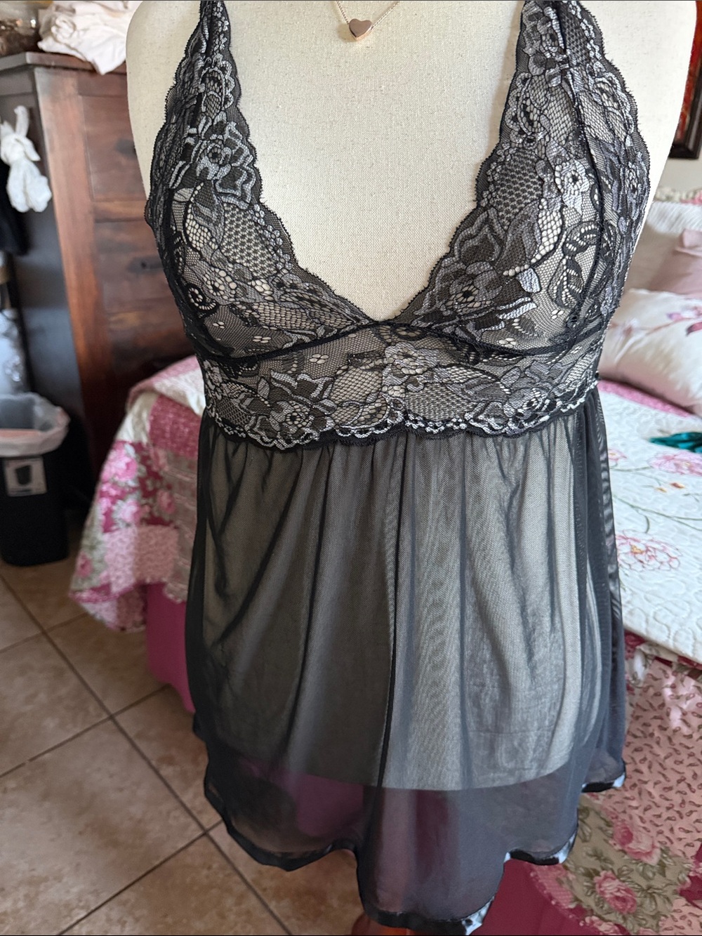 Sheer Black Lace Babydoll Chemise